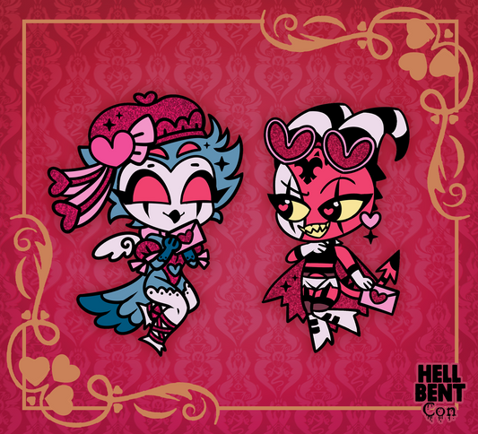 Valentine Hard Enamel Glitter Pin Set (Stolas & Blitzo) PREORDER
