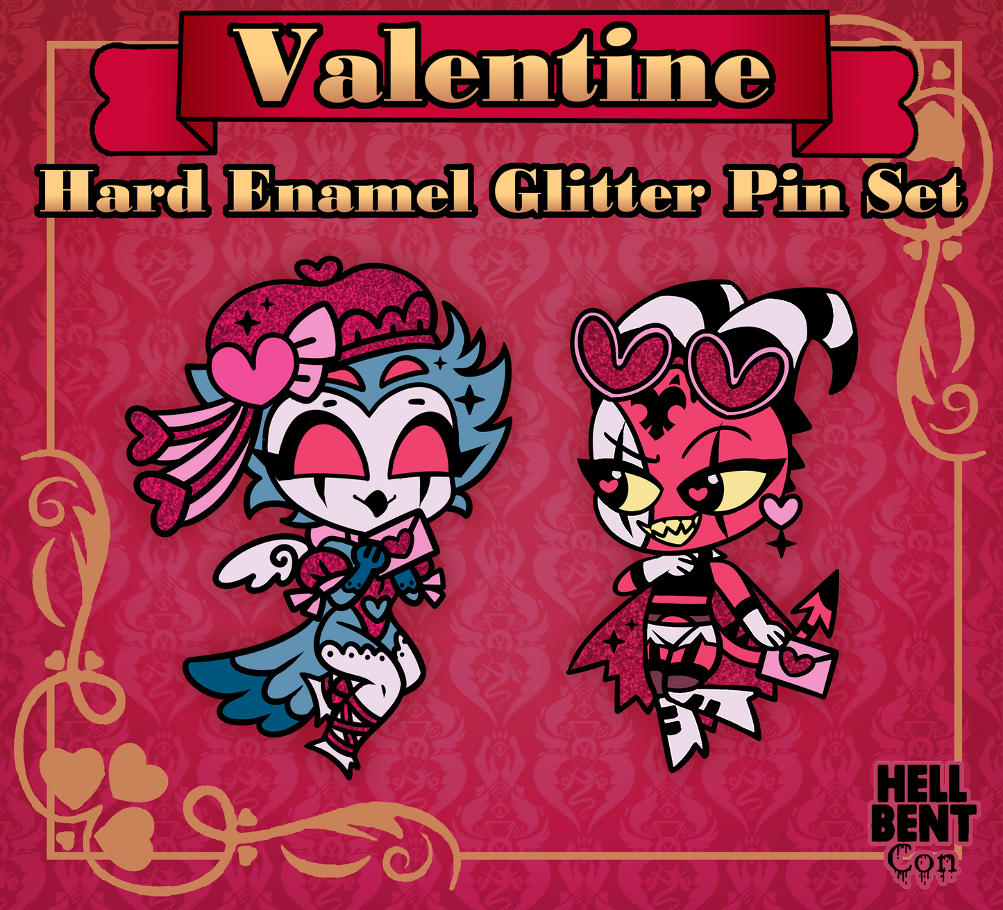Valentine Hard Enamel Glitter Pin Set (Stolas & Blitzo) PREORDER